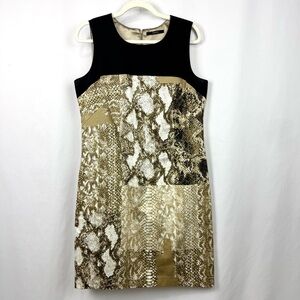 Tahari Black Beige Color Block Snakeskin Print Sheath Dress Sz 12 Career/ Office